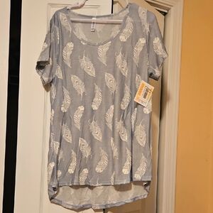 Women's Light Grey Feather Print Top
